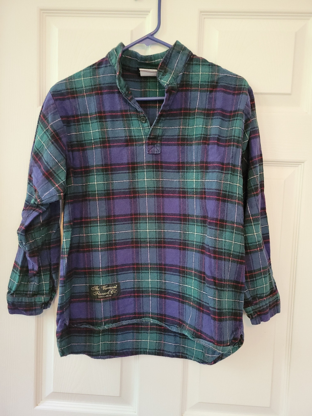 Green & Blue Plaid Flannel Pullover Shirt, The Vermont Flannel Co., Y Large